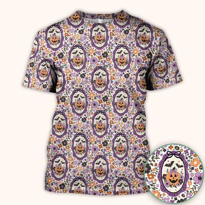 Halloween Pumpkin with Floral Print Scrub Top, Comfortable Scrubs for Nurses