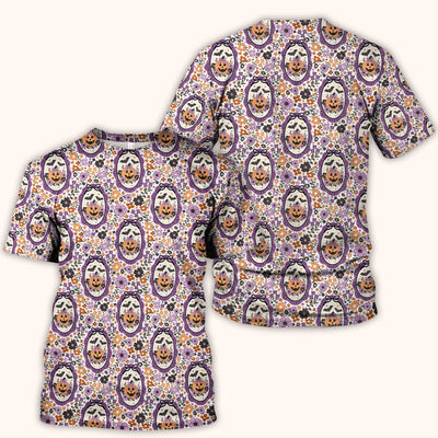 Halloween Pumpkin with Floral Print Scrub Top, Comfortable Scrubs for Nurses