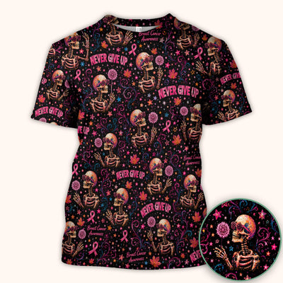 Breast Cancer Awareness Skeletons Pattern Scrub Top, Comfortable Scrubs for Nurses