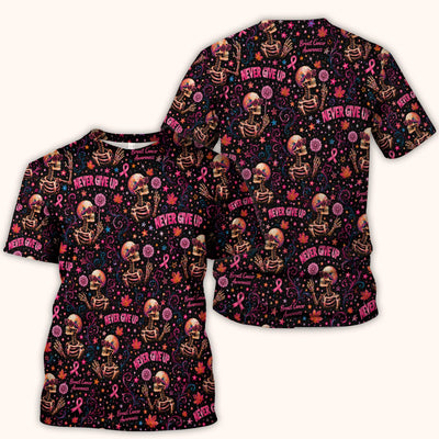 Breast Cancer Awareness Skeletons Pattern Scrub Top, Comfortable Scrubs for Nurses