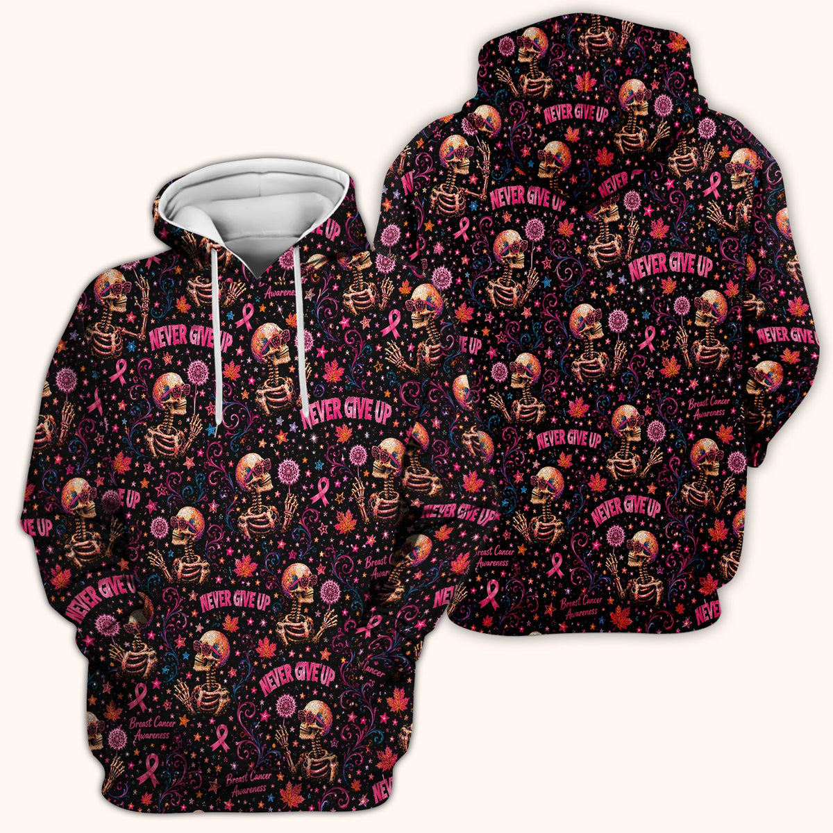 Breast Cancer Awareness Skeletons Pattern Scrub Top, Comfortable Scrubs for Nurses