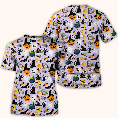 Ghost Pumpkin Witch Pattern Scrub Top, Comfortable Scrubs for Nurses