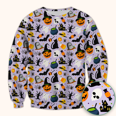 Ghost Pumpkin Witch Pattern Scrub Top, Comfortable Scrubs for Nurses