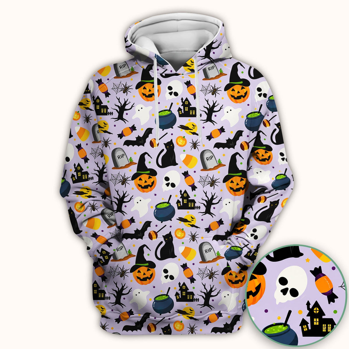 Ghost Pumpkin Witch Pattern Scrub Top, Comfortable Scrubs for Nurses
