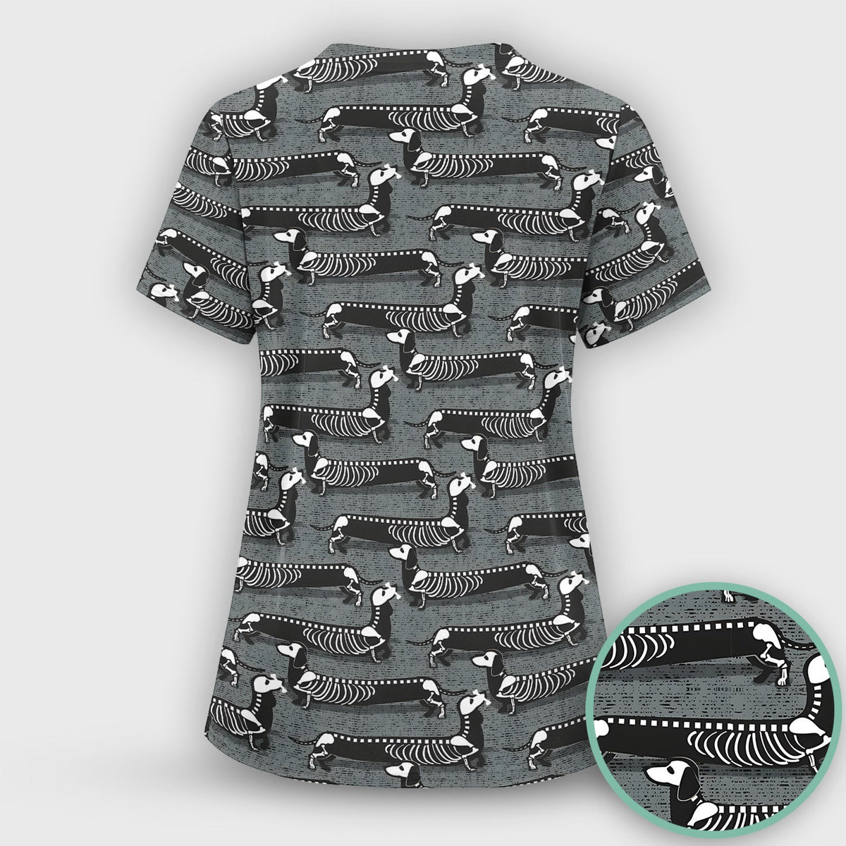 X-Ray Dachshund Skeleton Scrub Top, Comfortable Scrubs for Nurses