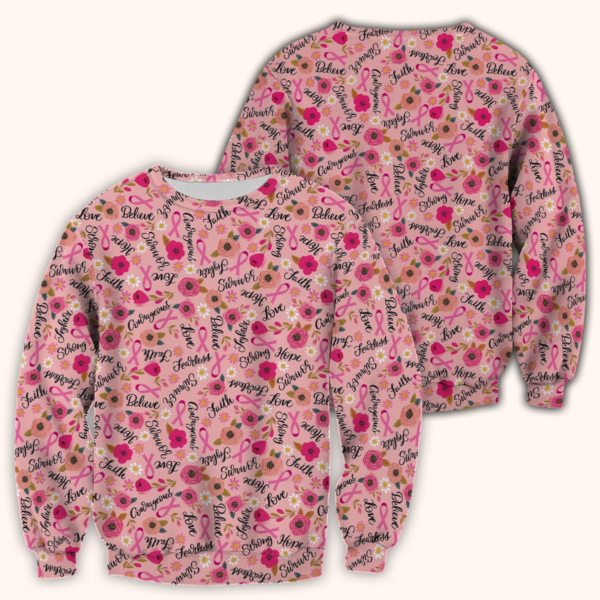 Breast Cancer Awareness Oncology with Pink Ribbon Floral Pattern Scrub Top, Comfortable Scrubs for Nurses