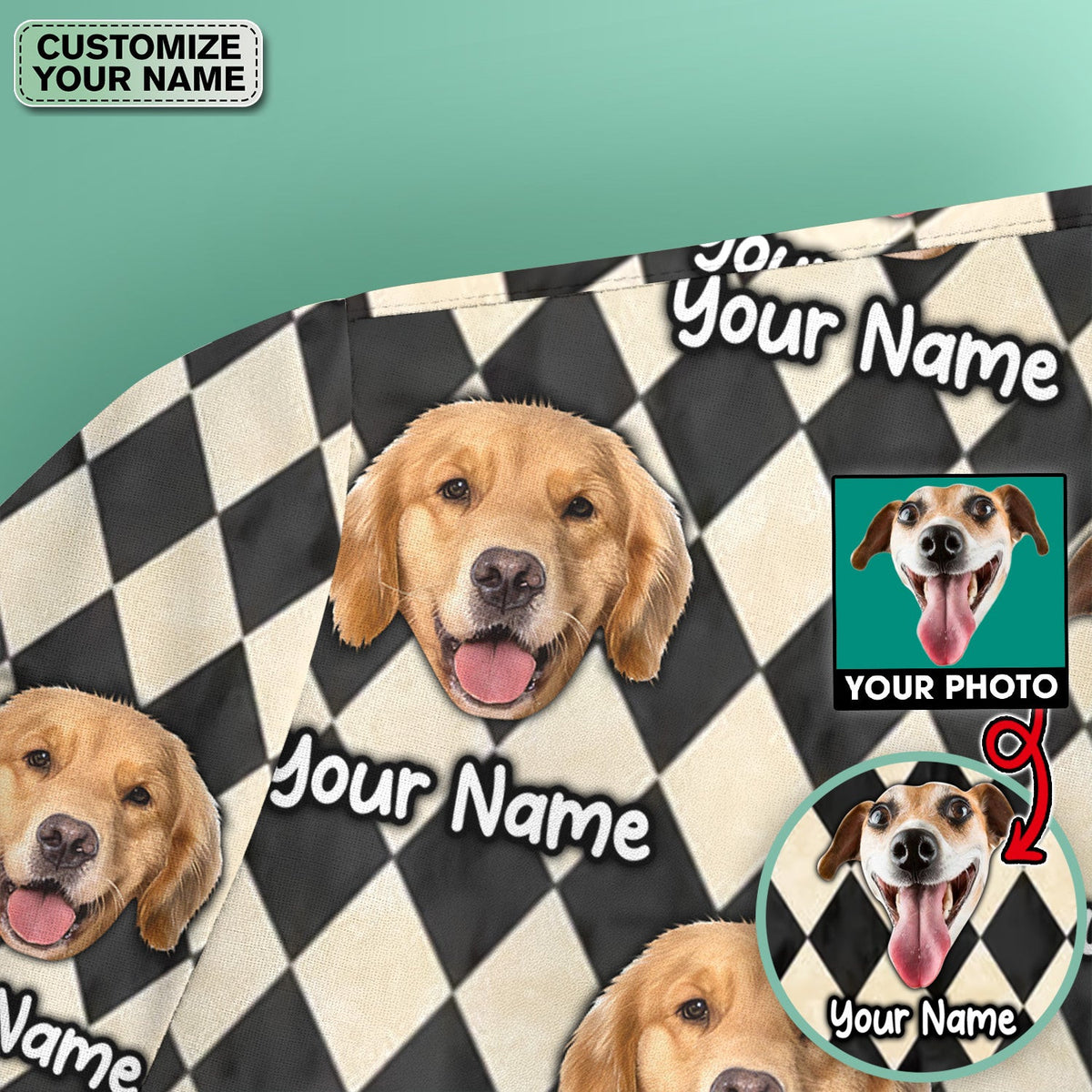 Personalized Pet Portrait Argyle Scrub Top, Comfortable Scrubs for Nurses