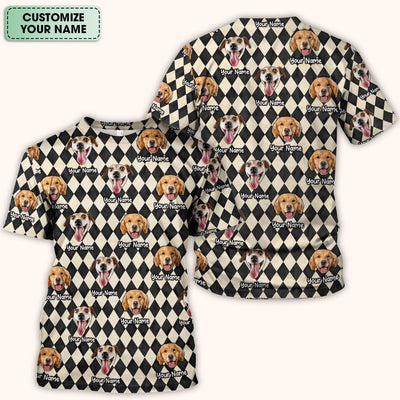 Personalized Pet Portrait Argyle Scrub Top, Comfortable Scrubs for Nurses