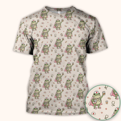 Cute Super Nurse Frog Pattern Scrub Top, Comfortable Scrubs for Nurses