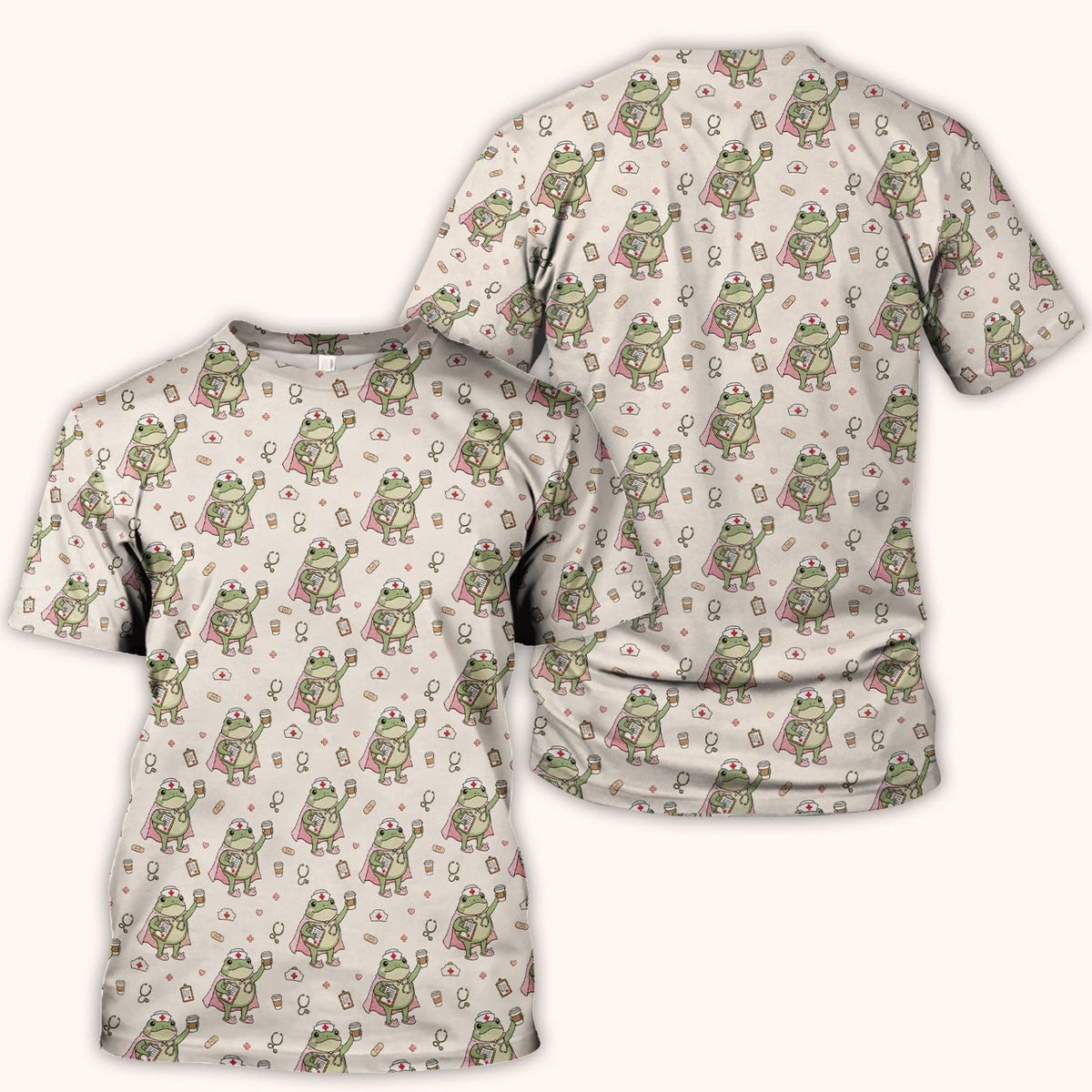Cute Super Nurse Frog Pattern Scrub Top, Comfortable Scrubs for Nurses