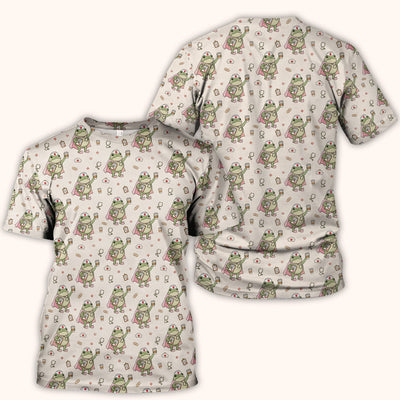 Cute Super Nurse Frog Pattern Scrub Top, Comfortable Scrubs for Nurses