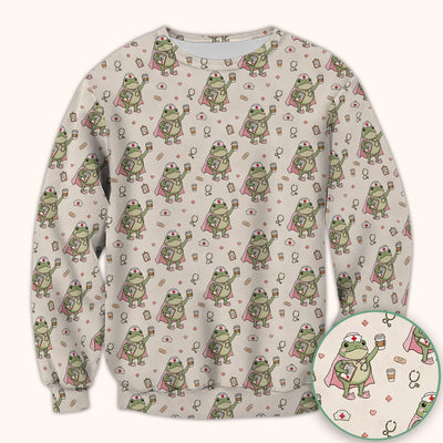 Cute Super Nurse Frog Pattern Scrub Top, Comfortable Scrubs for Nurses