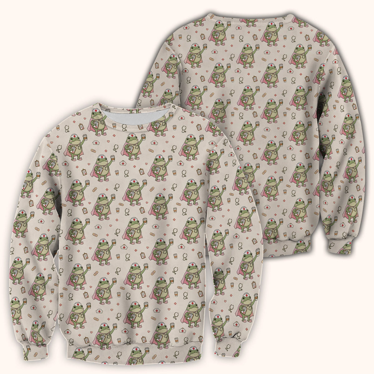 Cute Super Nurse Frog Pattern Scrub Top, Comfortable Scrubs for Nurses