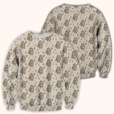 Cute Super Nurse Frog Pattern Scrub Top, Comfortable Scrubs for Nurses