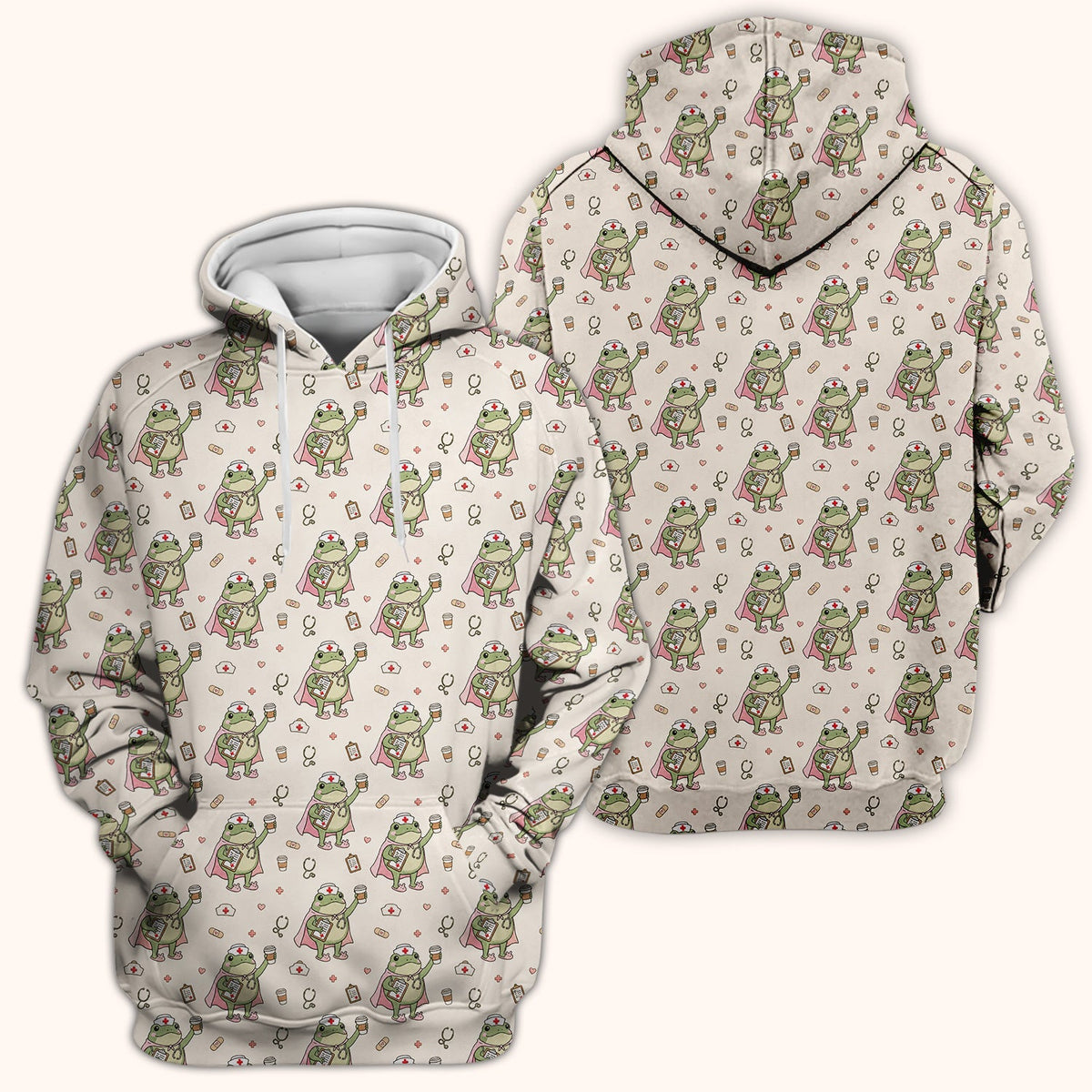 Cute Super Nurse Frog Pattern Scrub Top, Comfortable Scrubs for Nurses