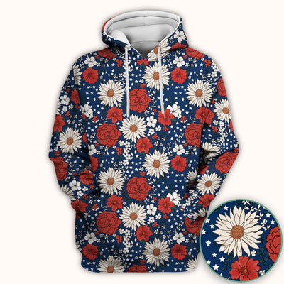 Red White Blue Floral Pattern Scrub Top, Comfortable Scrubs for Nurses