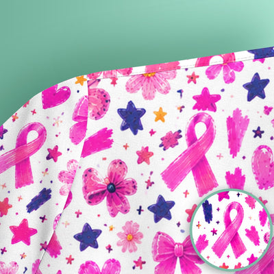 Pink Ribbon Floral Breast Cancer Pattern Scrub Top, Comfortable Scrubs for Nurses