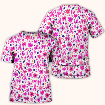 Pink Ribbon Floral Breast Cancer Pattern Scrub Top, Comfortable Scrubs for Nurses