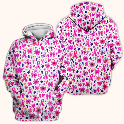 Pink Ribbon Floral Breast Cancer Pattern Scrub Top, Comfortable Scrubs for Nurses