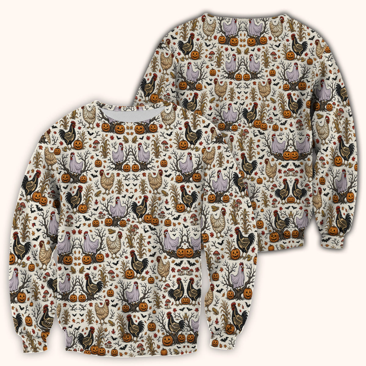 Halloween Skeleton Chickens Pattern Scrub Top, Comfortable Scrubs for Nurses