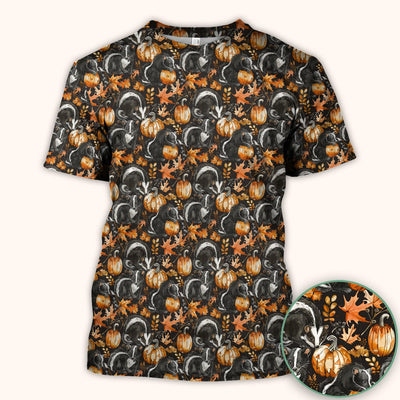 Skunk Pumpkin with Autumn Leaves Pattern Scrub Top, Comfortable Scrubs for Nurses