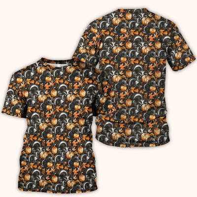 Skunk Pumpkin with Autumn Leaves Pattern Scrub Top, Comfortable Scrubs for Nurses