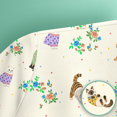 Cute Watercolor Cat Pattern Scrub Top, Comfortable Scrubs for Nurses