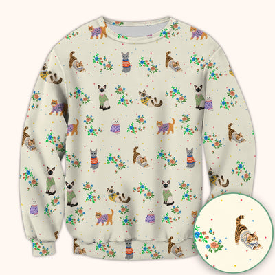 Cute Watercolor Cat Pattern Scrub Top, Comfortable Scrubs for Nurses