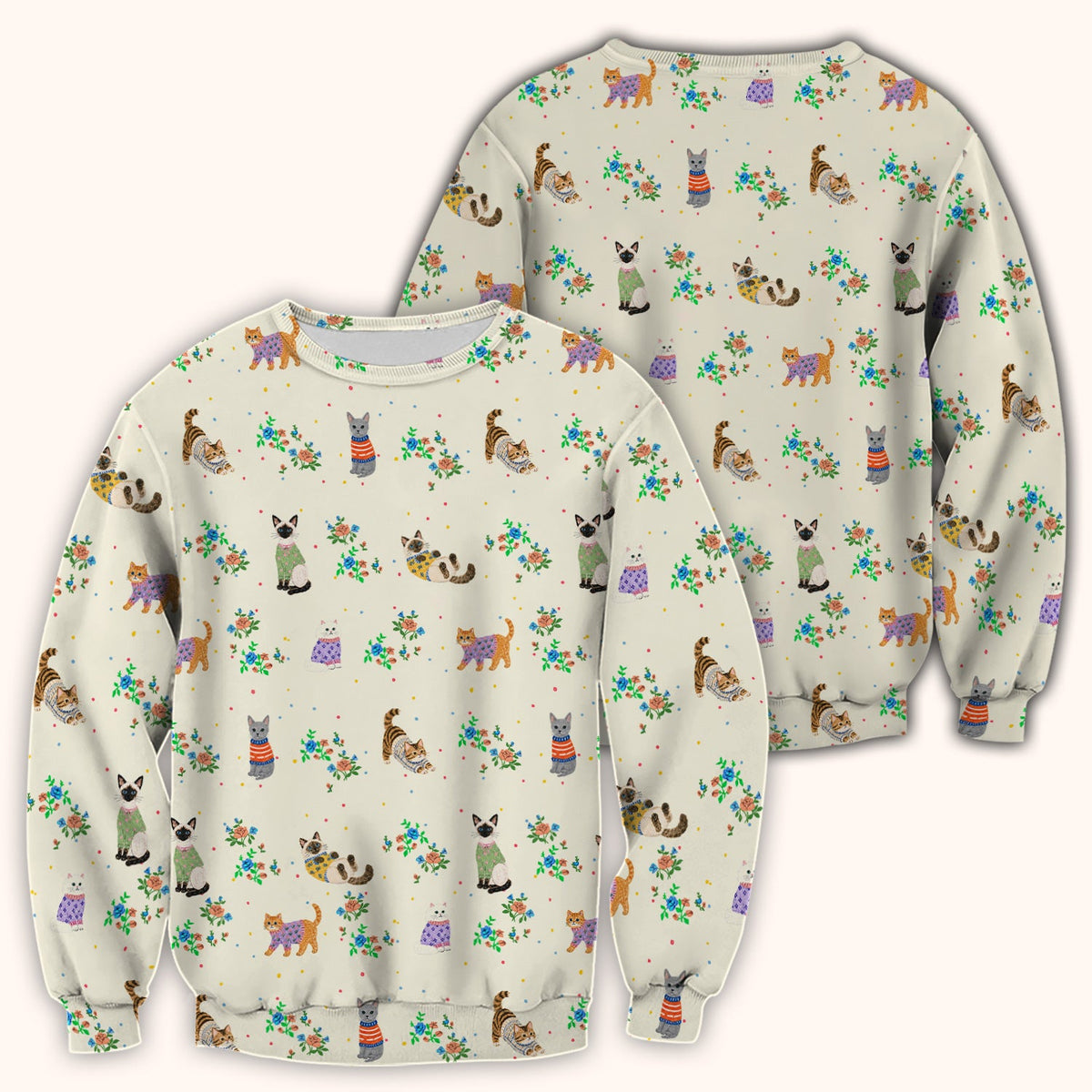 Cute Watercolor Cat Pattern Scrub Top, Comfortable Scrubs for Nurses