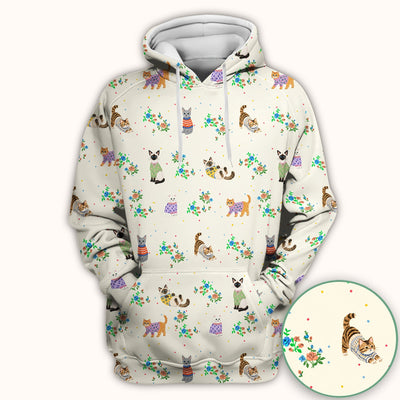 Cute Watercolor Cat Pattern Scrub Top, Comfortable Scrubs for Nurses