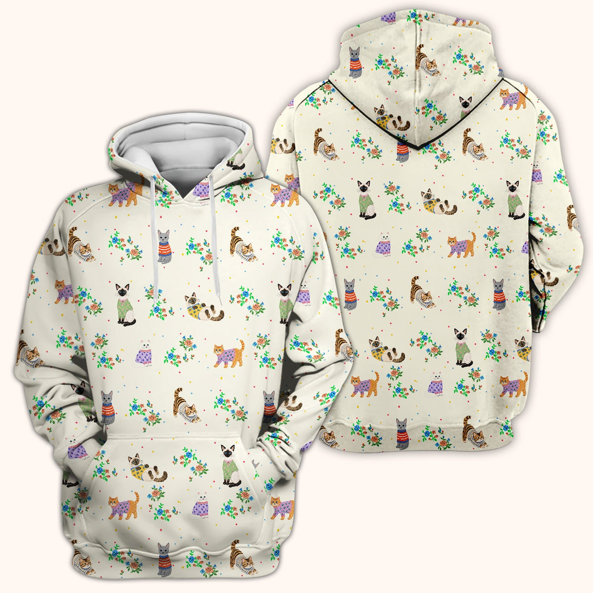 Cute Watercolor Cat Pattern Scrub Top, Comfortable Scrubs for Nurses