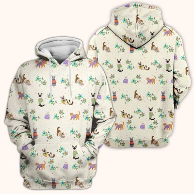Cute Watercolor Cat Pattern Scrub Top, Comfortable Scrubs for Nurses