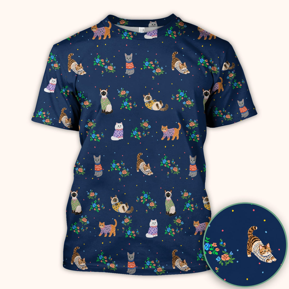 Cute Watercolor Cat Pattern Scrub Top, Comfortable Scrubs for Nurses