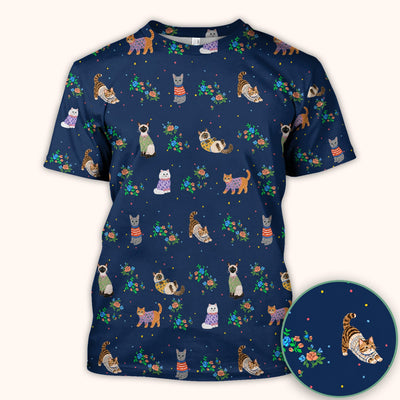 Cute Watercolor Cat Pattern Scrub Top, Comfortable Scrubs for Nurses