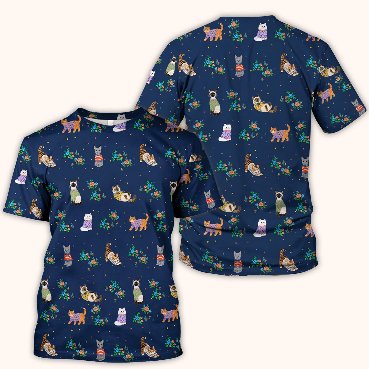 Cute Watercolor Cat Pattern Scrub Top, Comfortable Scrubs for Nurses