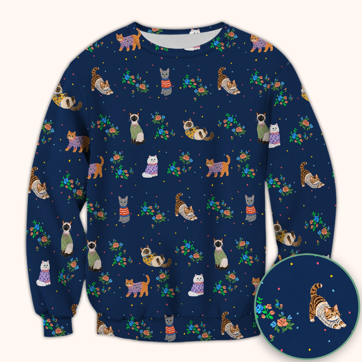Cute Watercolor Cat Pattern Scrub Top, Comfortable Scrubs for Nurses