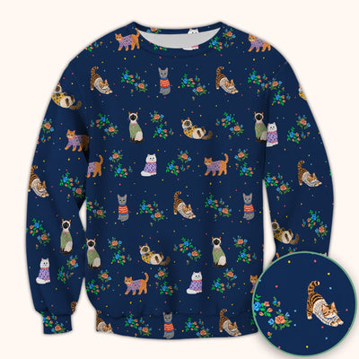 Cute Watercolor Cat Pattern Scrub Top, Comfortable Scrubs for Nurses