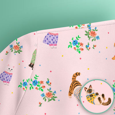 Cute Watercolor Cat Pattern Scrub Top, Comfortable Scrubs for Nurses