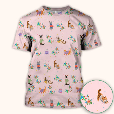 Cute Watercolor Cat Pattern Scrub Top, Comfortable Scrubs for Nurses