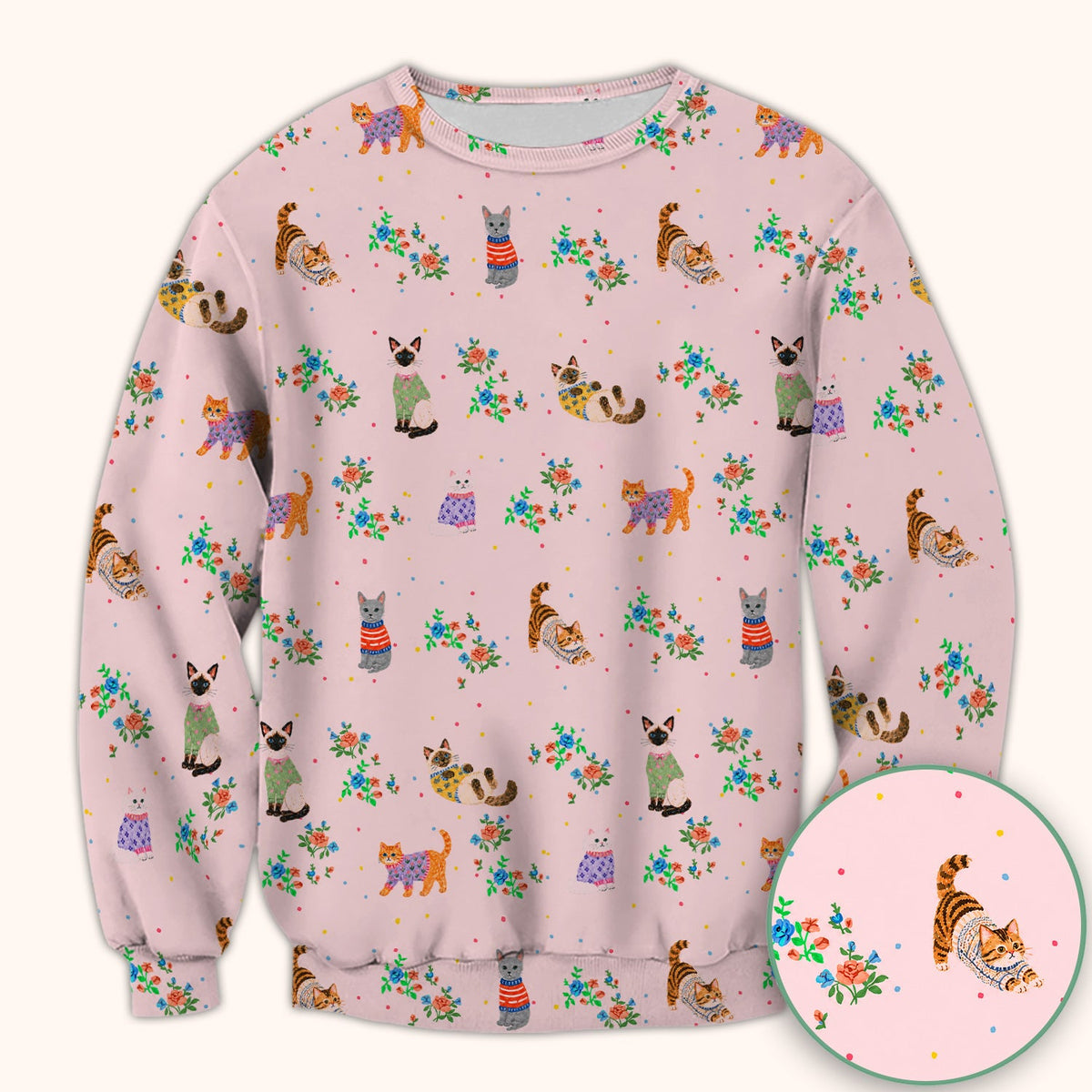 Cute Watercolor Cat Pattern Scrub Top, Comfortable Scrubs for Nurses
