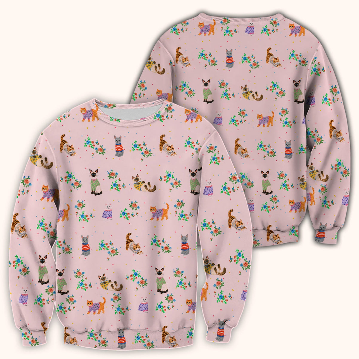 Cute Watercolor Cat Pattern Scrub Top, Comfortable Scrubs for Nurses