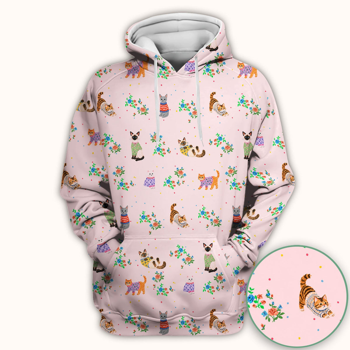 Cute Watercolor Cat Pattern Scrub Top, Comfortable Scrubs for Nurses