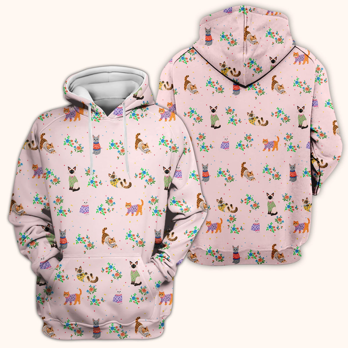 Cute Watercolor Cat Pattern Scrub Top, Comfortable Scrubs for Nurses