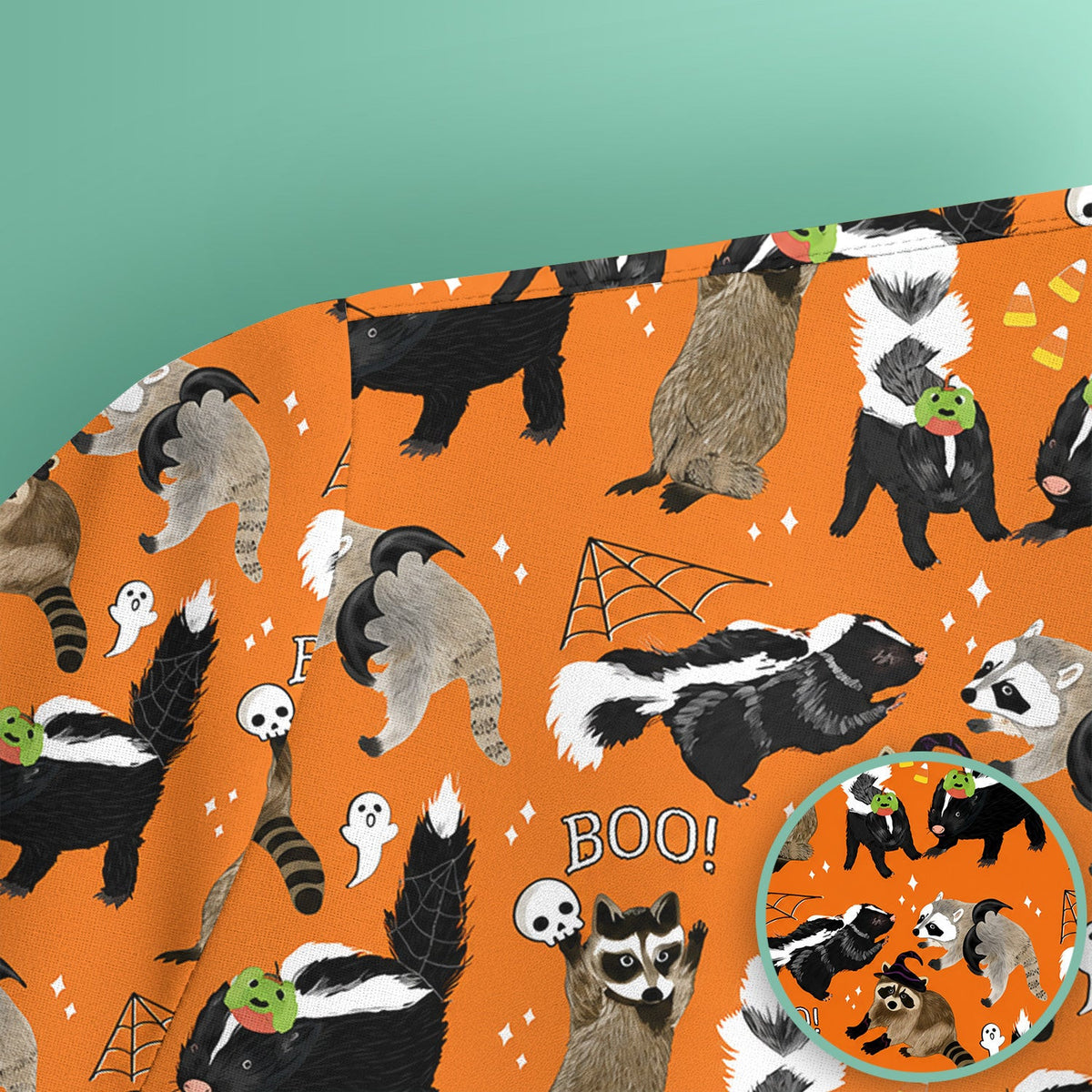 Halloween Wildlife with Skunk Raccoon Pattern Scrub Top, Comfortable Scrubs for Nurses