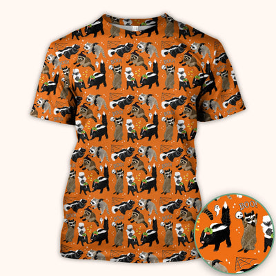 Halloween Wildlife with Skunk Raccoon Pattern Scrub Top, Comfortable Scrubs for Nurses