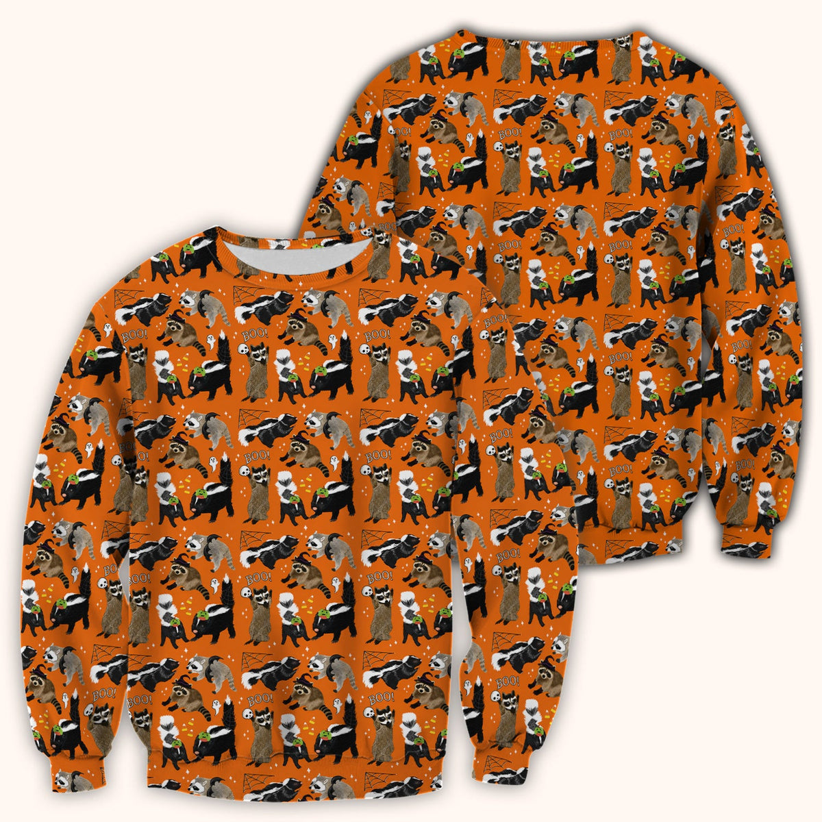 Halloween Wildlife with Skunk Raccoon Pattern Scrub Top, Comfortable Scrubs for Nurses