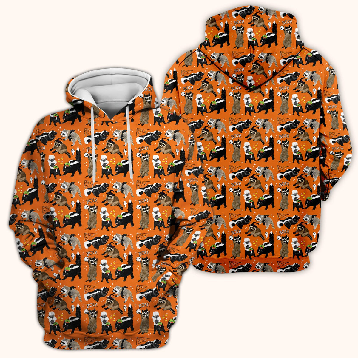 Halloween Wildlife with Skunk Raccoon Pattern Scrub Top, Comfortable Scrubs for Nurses