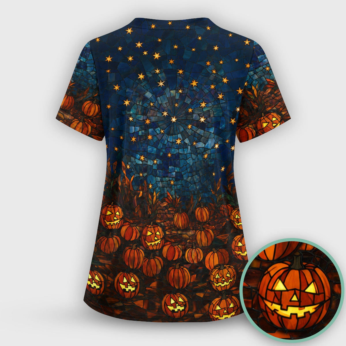 Halloween Skeleton Pumpkin Patch Scrub Top, Comfortable Scrubs for Nurses