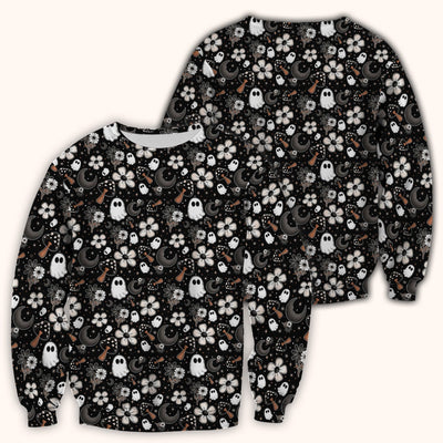 Floral Mushroom Ghost Pattern Scrub Top, Comfortable Scrubs for Nurses