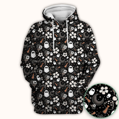 Floral Mushroom Ghost Pattern Scrub Top, Comfortable Scrubs for Nurses